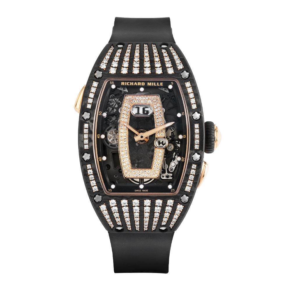 Richard Mille RM 037 Carbon & 18K Rose Gold, Diamond Set, Skeleton Dial, 53 mm