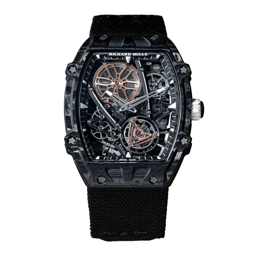 Richard Mille RM 27-05 "Rafael Nadal", Manual Winding Flying Tourbillon, Carbon, Skeleton Dial, 37 mm
