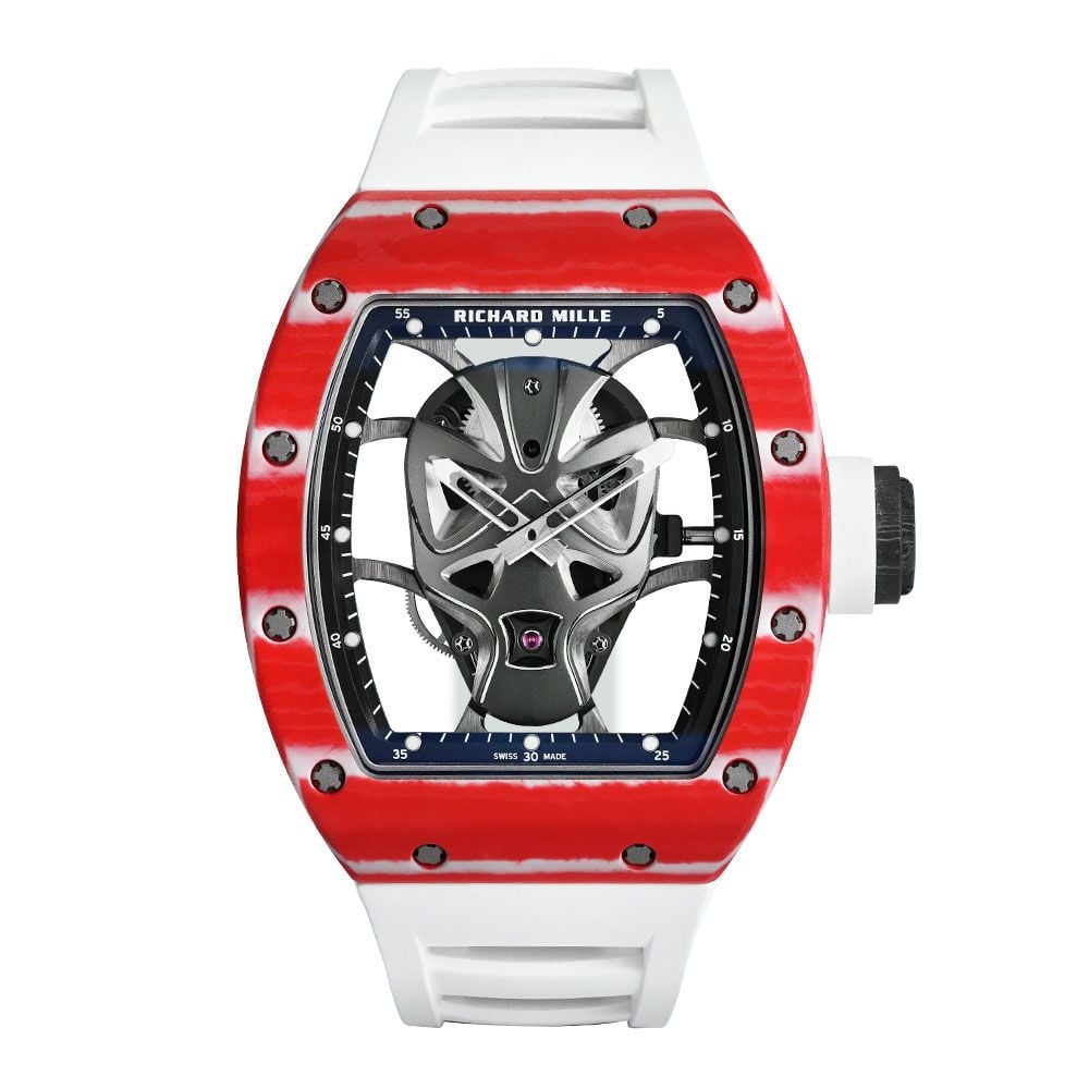 Richard Mille RM 52-06 Tourbillon Mask Watch, Limited Edition of 18 pcs, Red White Quartz TPT, Transparent Dial, 49 mm