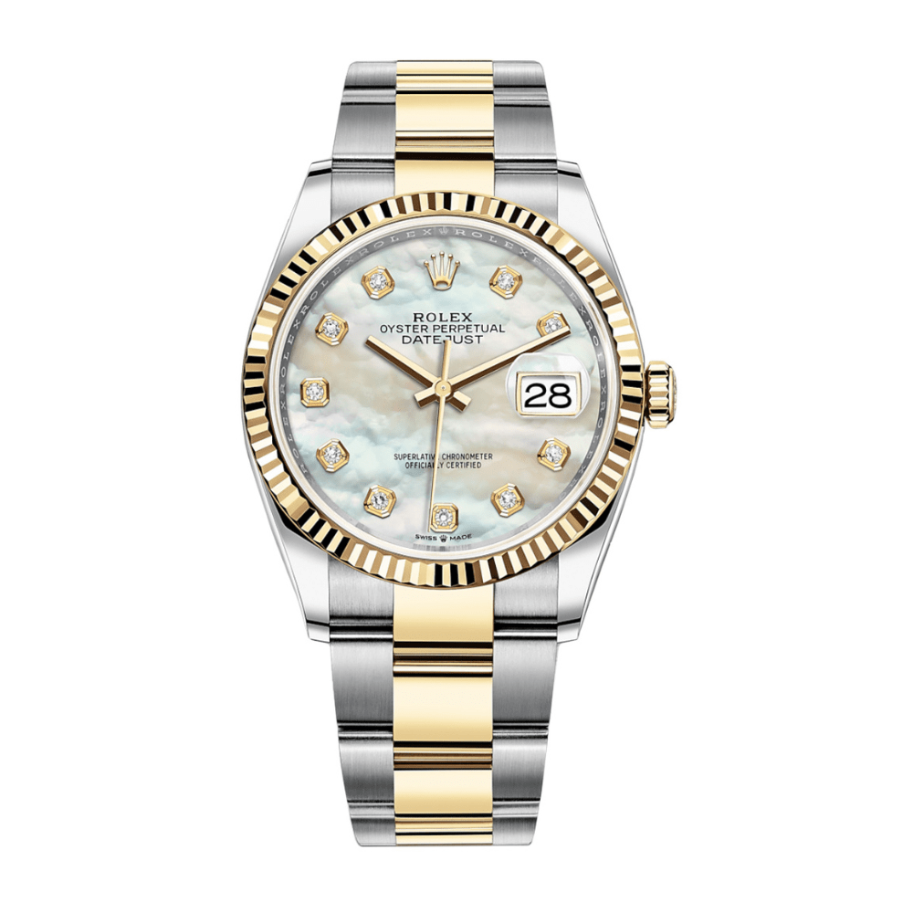 Rolex Datejust 36 126233 Stainless Steel Yellow Gold Mother of Pearl Diamond Dial Oyster