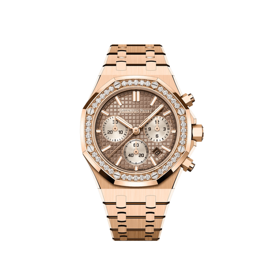 Audemars Piguet Royal Oak 26450OR.ZZ.1356OR.01-B Chronograph Rose Gold Sand Gold-Toned Dial Diamond Bezel (2026)