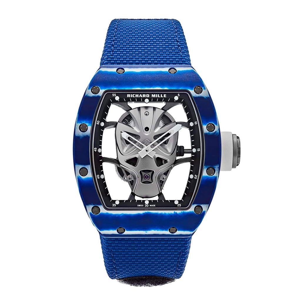 Richard Mille RM 052 Blue Carbon NTPT, Tourbillon, Skull Motif Dial, 50 mm
