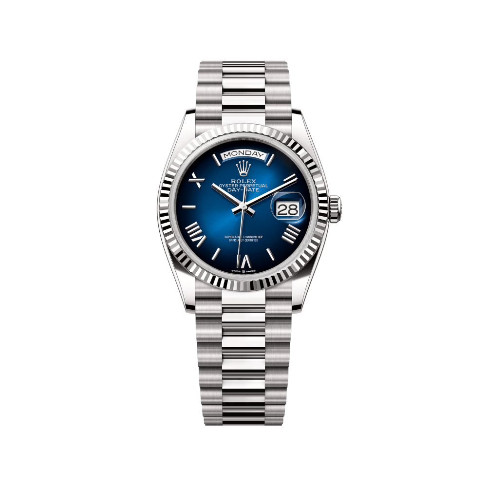Rolex Day-Date 40 228239 White Gold Blue Ombre Roman Numeral Dial (2025)